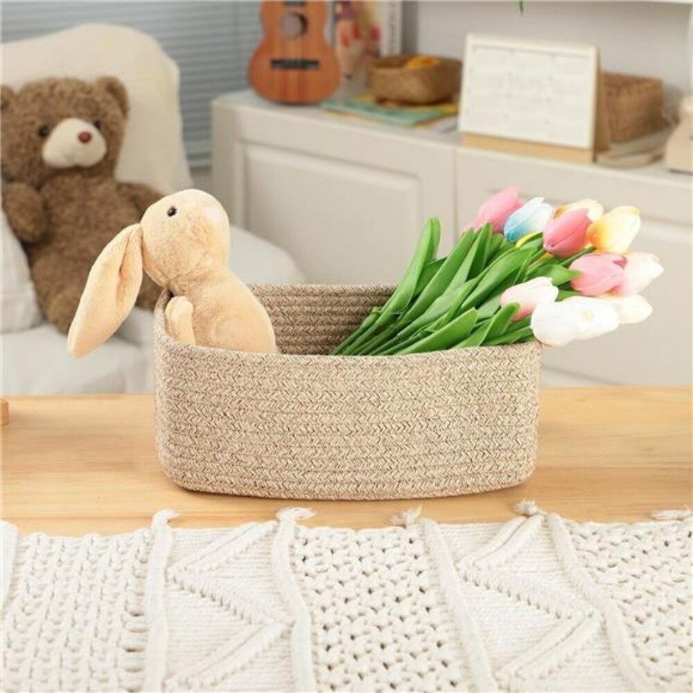 3 Pack Woven Cotton Storage Baskets Small Shelf Closet Organizer Bin Set - Picture 5 of 8